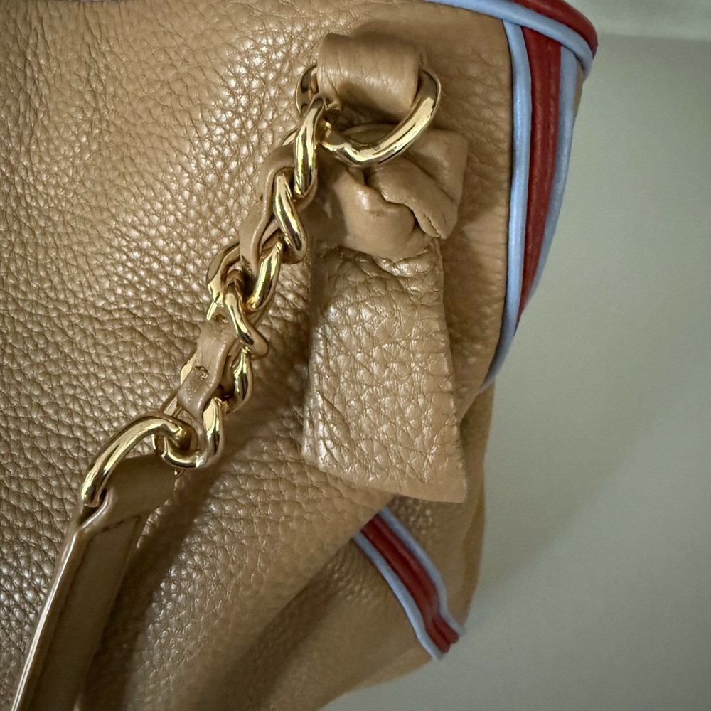 Tory Burch Tan Shoulder Bag with Red and Blue Trim - Picture 7 of 14